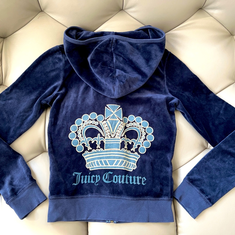 Juicy Couture navy hooded sweater size S/P rhinestones